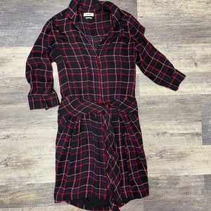 L’AGENCE 100% Silk Waist Tie Printed Check Lined Dress Size 4